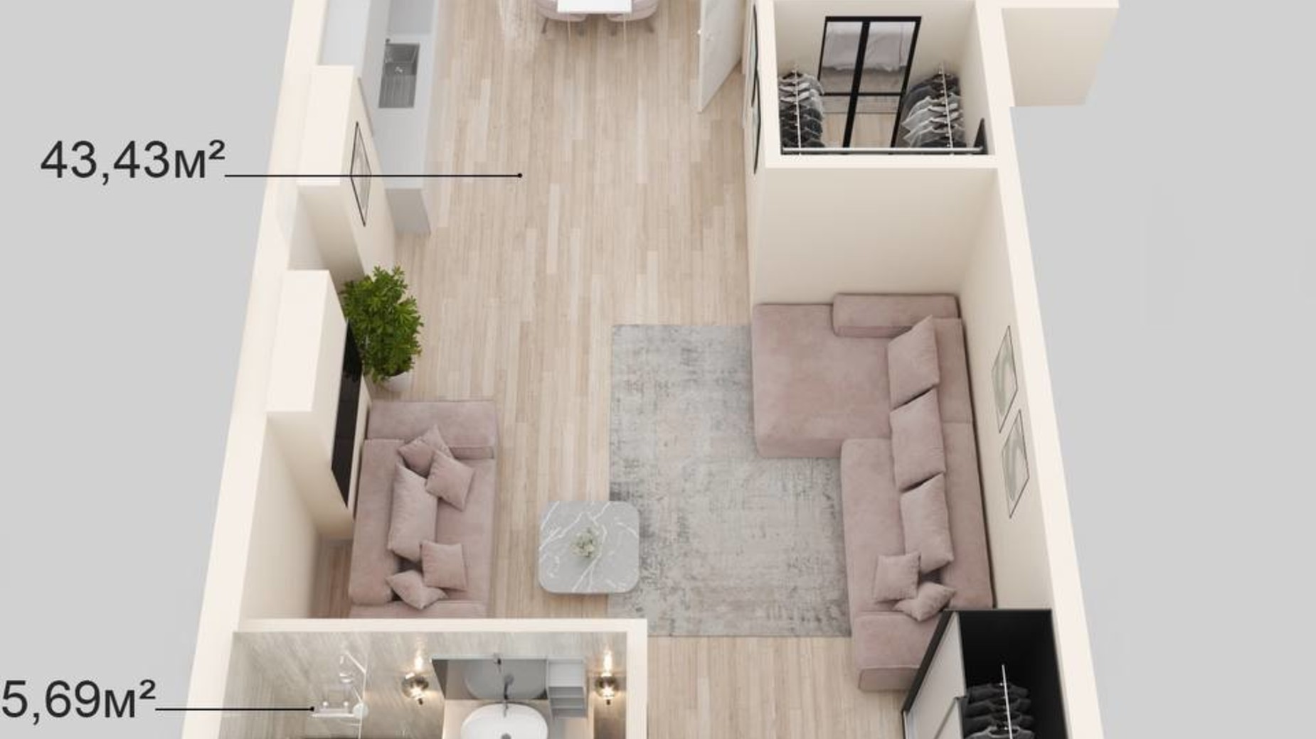 Планування 2-кімнатної квартири в Клубний будинок Donjon 59.68 м², фото 623154