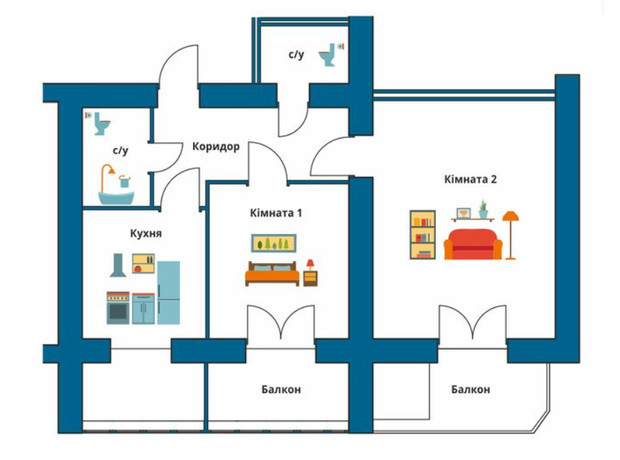 ЖК Новый Эдем: свободная планировка квартиры 62.2 м²