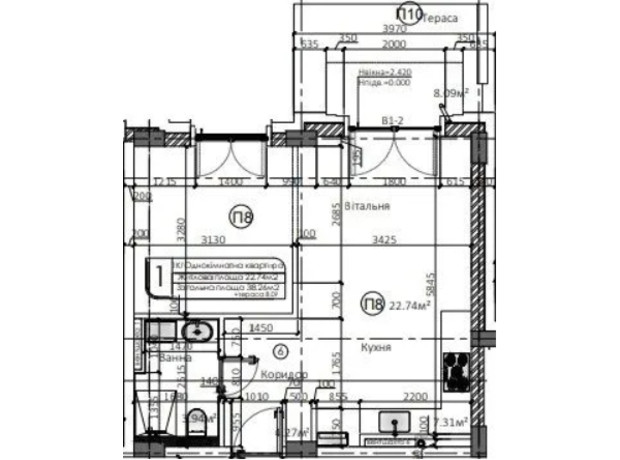 ЖК Маямі: планування 1-кімнатної квартири 38.26 м²