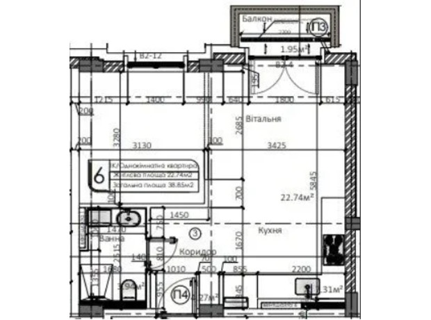 ЖК Маямі: планування 1-кімнатної квартири 38.85 м²