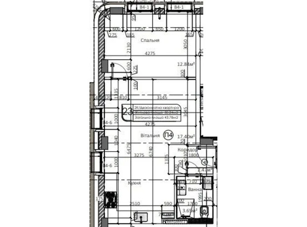 ЖК Маямі: планування 1-кімнатної квартири 43.78 м²