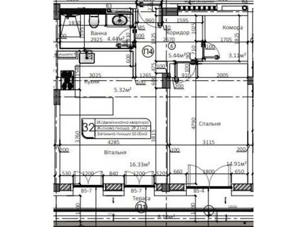 ЖК Маямі: планування 1-кімнатної квартири 52 м²