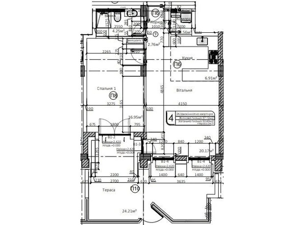 ЖК Маямі: планування 1-кімнатної квартири 52.6 м²