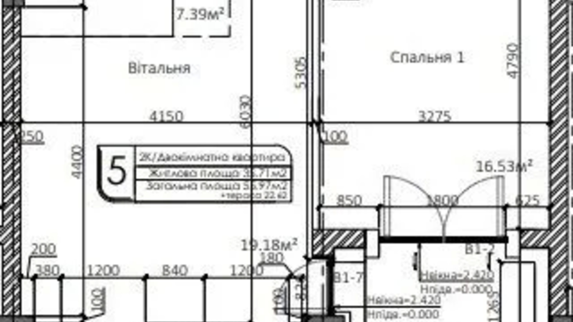 Планировка 1-комнатной квартиры в ЖК Маями 55.97 м², фото 623317