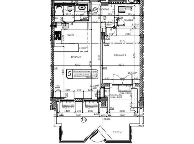 ЖК Маямі: планування 1-кімнатної квартири 55.97 м²
