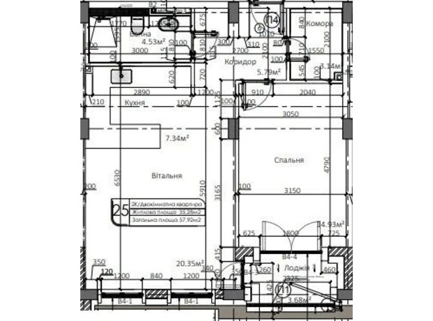 ЖК Маямі: планування 1-кімнатної квартири 57.92 м²