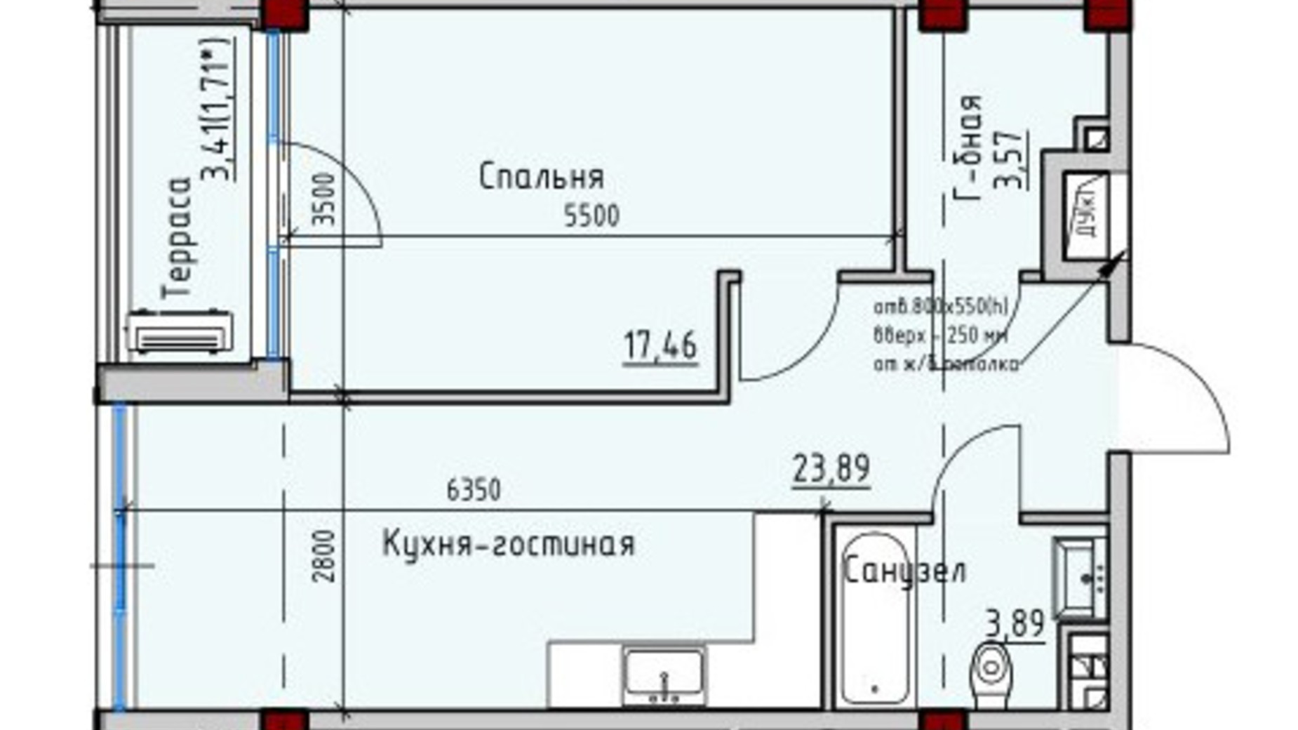Планування 1-кімнатної квартири в ЖК Пространство на Софіївській 50.52 м², фото 623383
