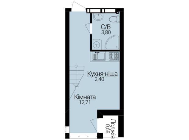 ЖК Гостомель Residence: планировка 1-комнатной квартиры 61.55 м²