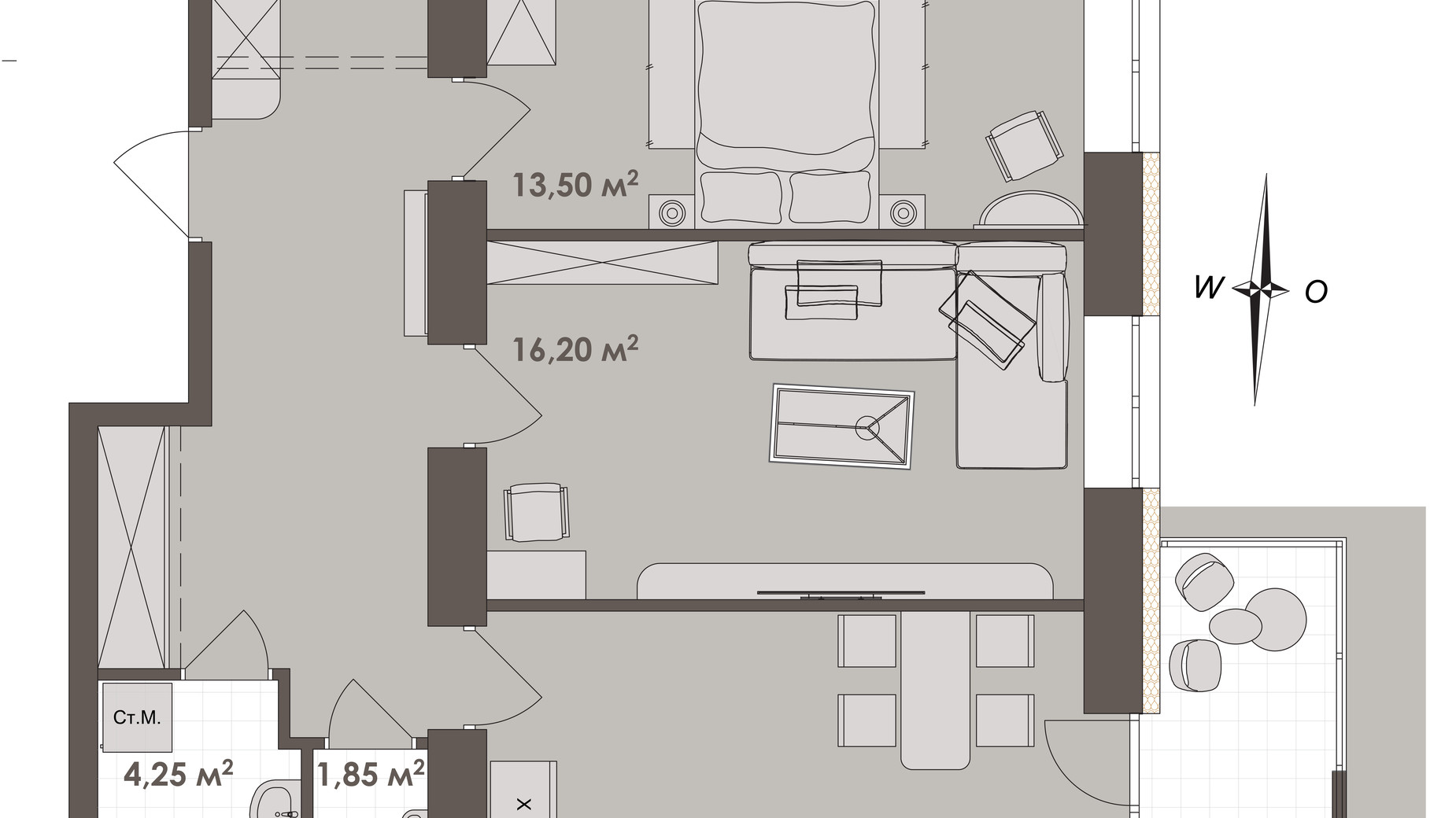 Планировка 2-комнатной квартиры в ЖК Зоря 2 70.4 м², фото 623523