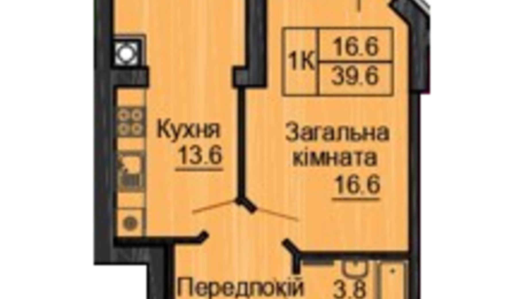 Планировка 1-комнатной квартиры в ЖК Sofia Nova 39.6 м², фото 623575
