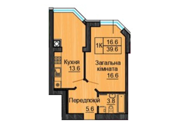 ЖК Sofia Nova: планування 1-кімнатної квартири 39.6 м²