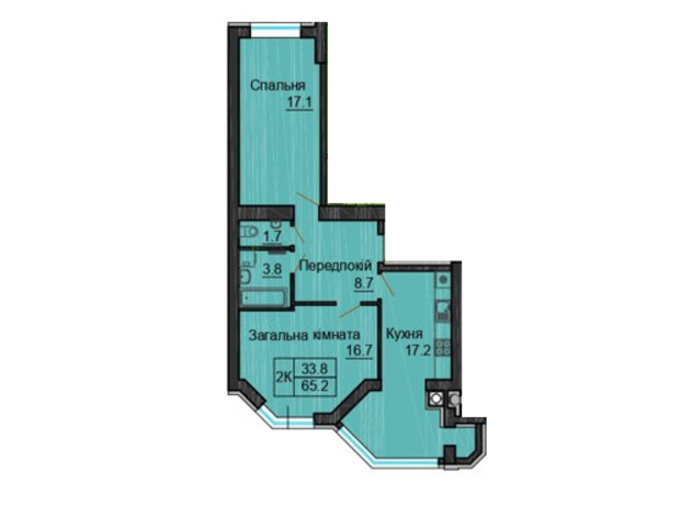 ЖК Sofia Nova: планування 2-кімнатної квартири 65.2 м²