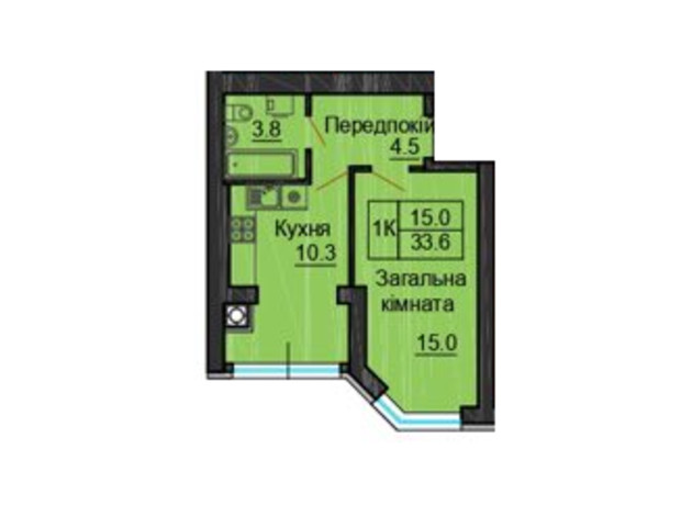 ЖК Sofia Nova: планування 1-кімнатної квартири 33.6 м²