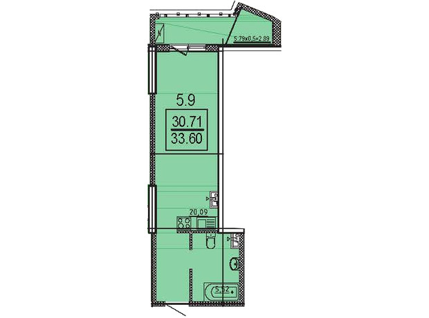 ЖК Посейдон: планування 1-кімнатної квартири 31.6 м²