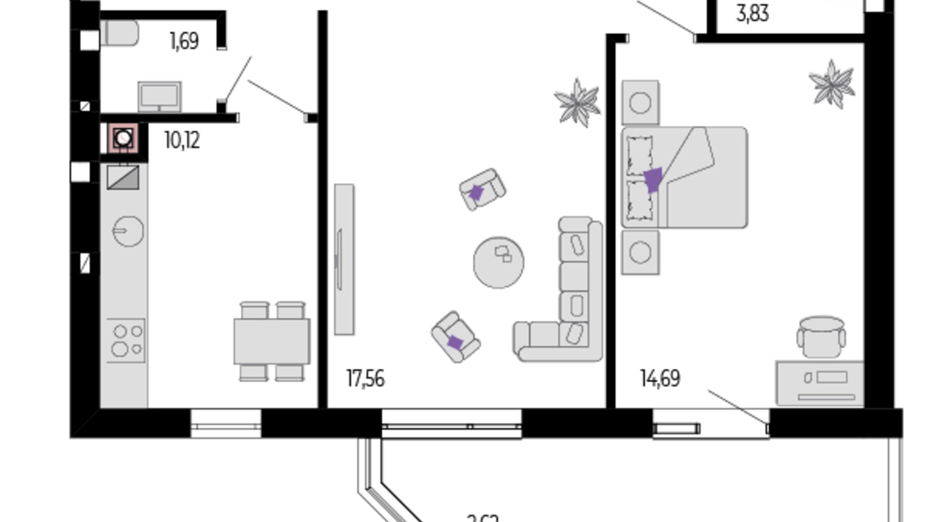 Планировка 2-комнатной квартиры в ЖК Долішній 64.6 м², фото 623706