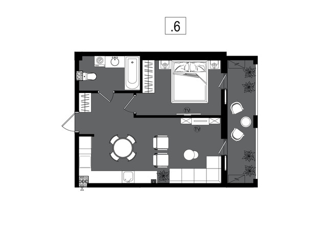 ЖК Посейдон: планування 1-кімнатної квартири 45.65 м²