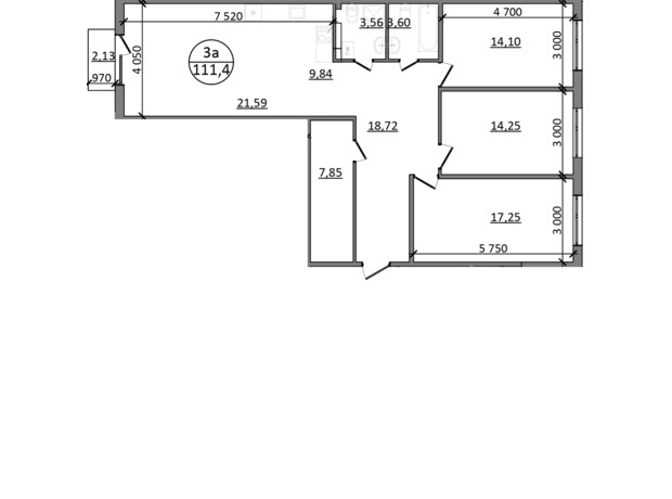 ЖК Парксайд: планировка 3-комнатной квартиры 114.6 м²
