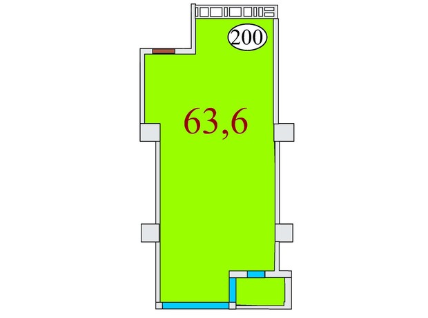 ЖК Баку: планировка 2-комнатной квартиры 63.6 м²