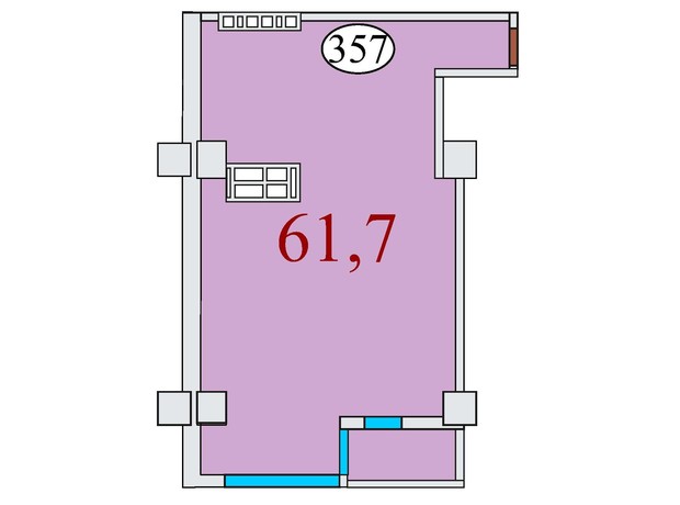 ЖК Баку: планировка 1-комнатной квартиры 61.7 м²