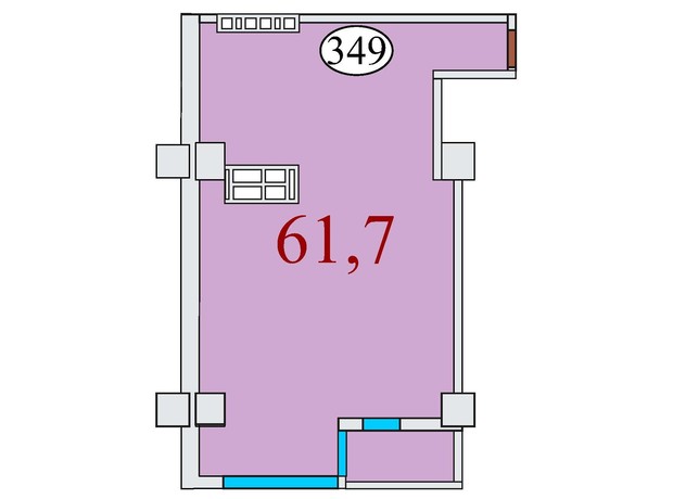 ЖК Баку: планировка 1-комнатной квартиры 61.7 м²