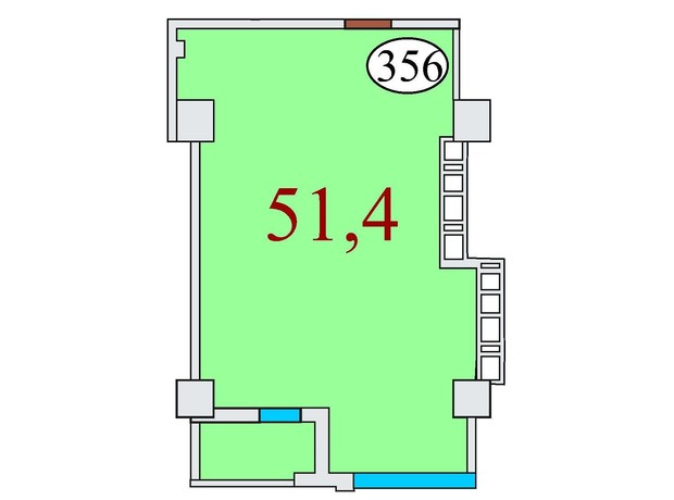 ЖК Баку: планировка 1-комнатной квартиры 51.4 м²