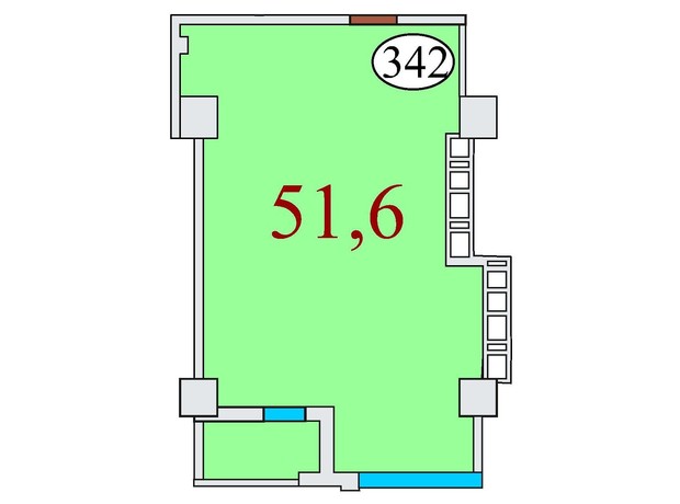 ЖК Баку: планування 1-кімнатної квартири 51.6 м²