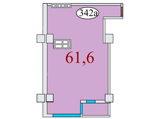 ЖК Баку: планировка 1-комнатной квартиры 61.6 м²