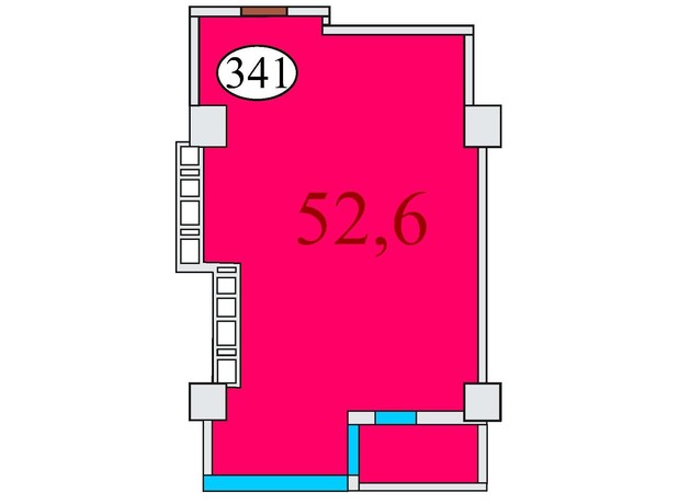 ЖК Баку: планировка 1-комнатной квартиры 52.6 м²