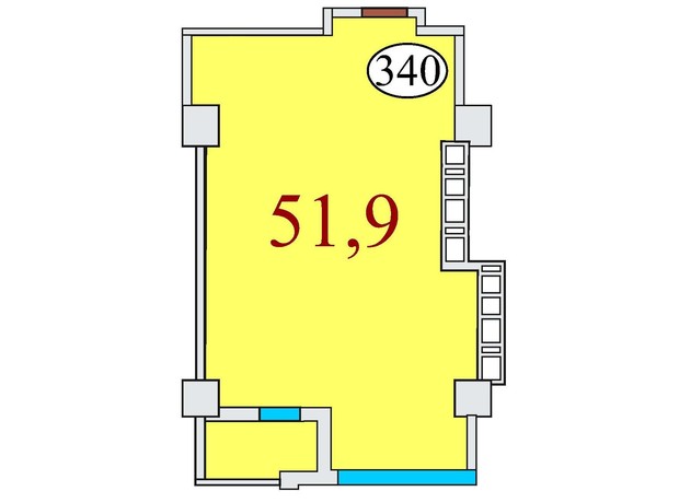 ЖК Баку: планировка 1-комнатной квартиры 51.9 м²