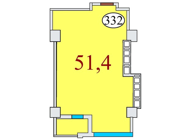 ЖК Баку: планировка 1-комнатной квартиры 51.4 м²