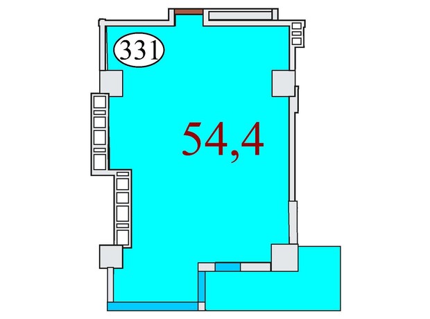 ЖК Баку: планування 1-кімнатної квартири 54.4 м²