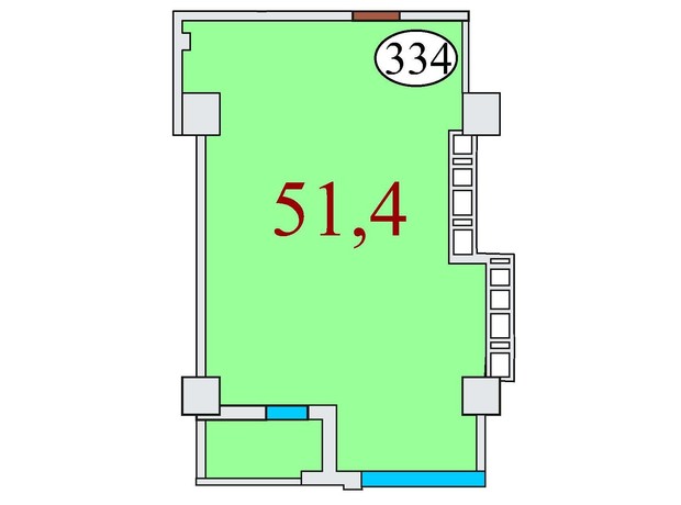 ЖК Баку: планировка 1-комнатной квартиры 51.4 м²