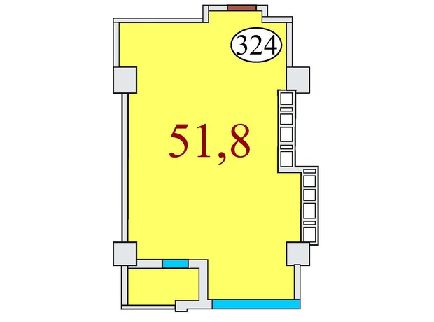 ЖК Баку: планування 1-кімнатної квартири 51.8 м²