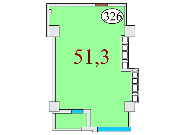 ЖК Баку: планировка 1-комнатной квартиры 51.3 м²