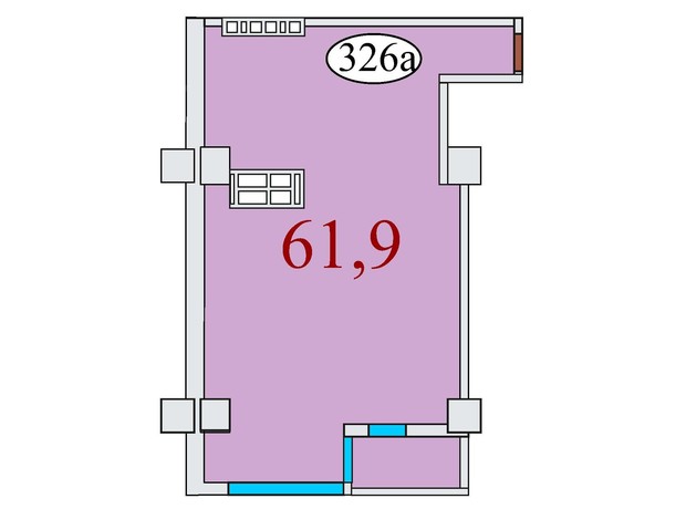 ЖК Баку: планування 1-кімнатної квартири 61.9 м²