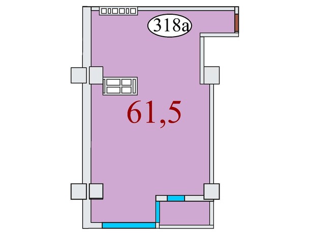 ЖК Баку: планування 1-кімнатної квартири 61.6 м²