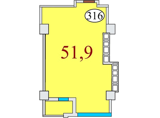 ЖК Баку: планировка 1-комнатной квартиры 51.9 м²