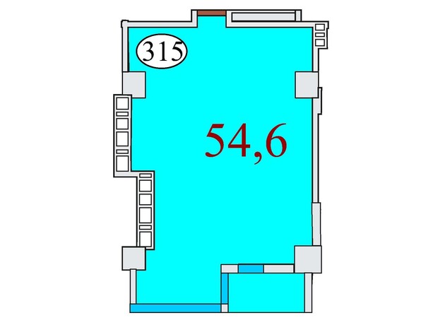 ЖК Баку: планування 1-кімнатної квартири 54.6 м²