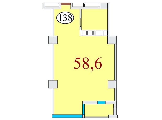 ЖК Баку: планування 1-кімнатної квартири 58.6 м²