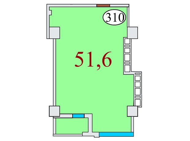 ЖК Баку: планировка 1-комнатной квартиры 51.6 м²