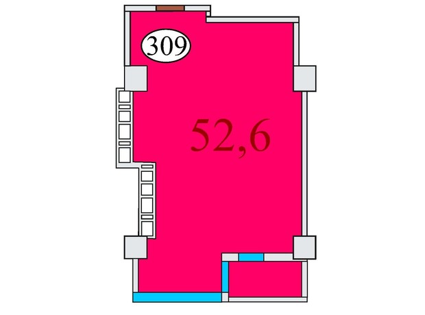 ЖК Баку: планировка 1-комнатной квартиры 52.6 м²