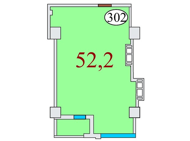 ЖК Баку: планування 1-кімнатної квартири 52.2 м²
