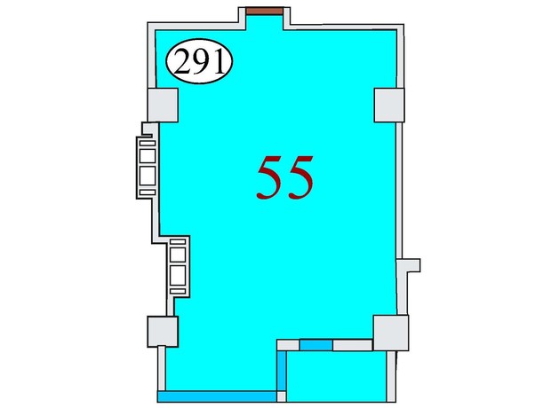 ЖК Баку: планировка 1-комнатной квартиры 55 м²