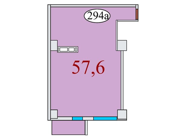 ЖК Баку: планування 1-кімнатної квартири 57.6 м²