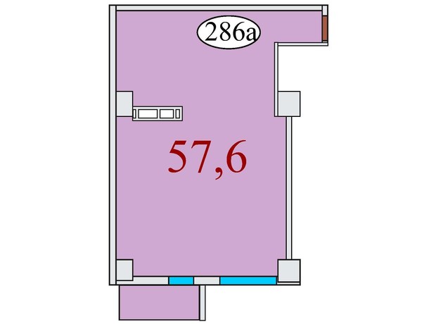 ЖК Баку: планування 1-кімнатної квартири 57.6 м²