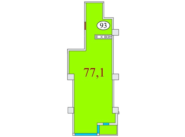 ЖК Баку: планування 2-кімнатної квартири 77.1 м²