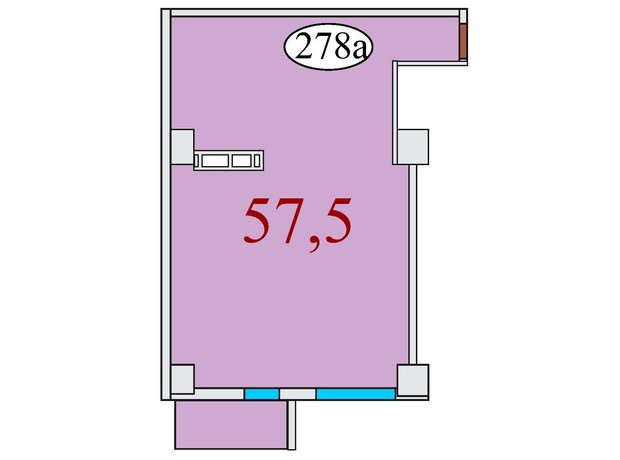 ЖК Баку: планировка 1-комнатной квартиры 57.5 м²