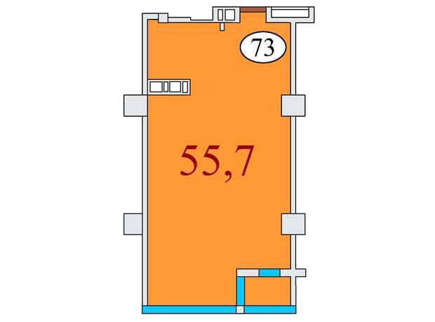 ЖК Баку: планировка 1-комнатной квартиры 55.7 м²