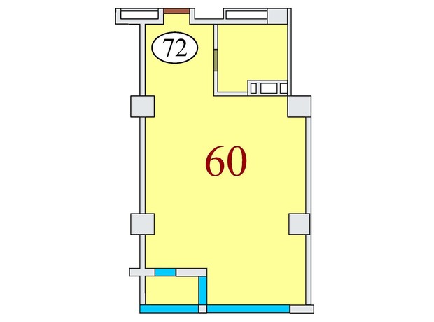 ЖК Баку: планировка 1-комнатной квартиры 60 м²