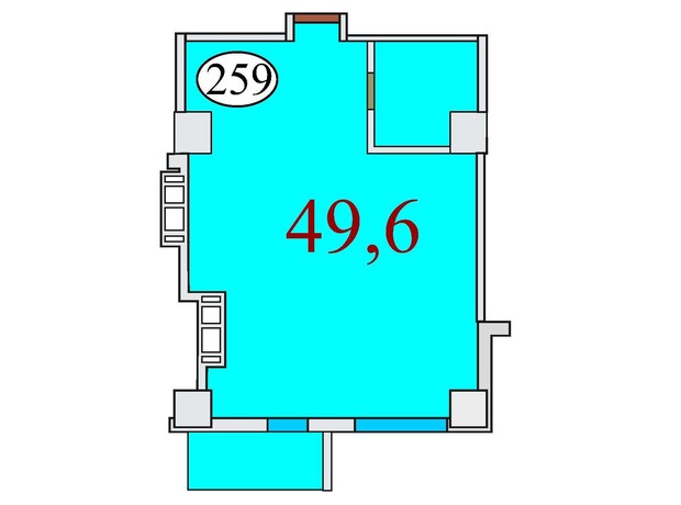 ЖК Баку: планування 1-кімнатної квартири 49.6 м²